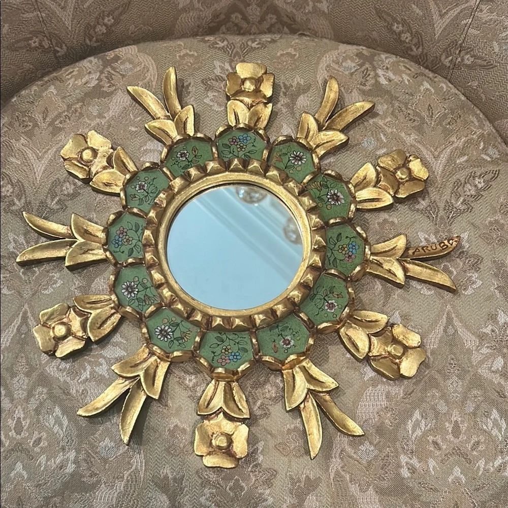 Elegant Gold and Green Floral Wall Mirror